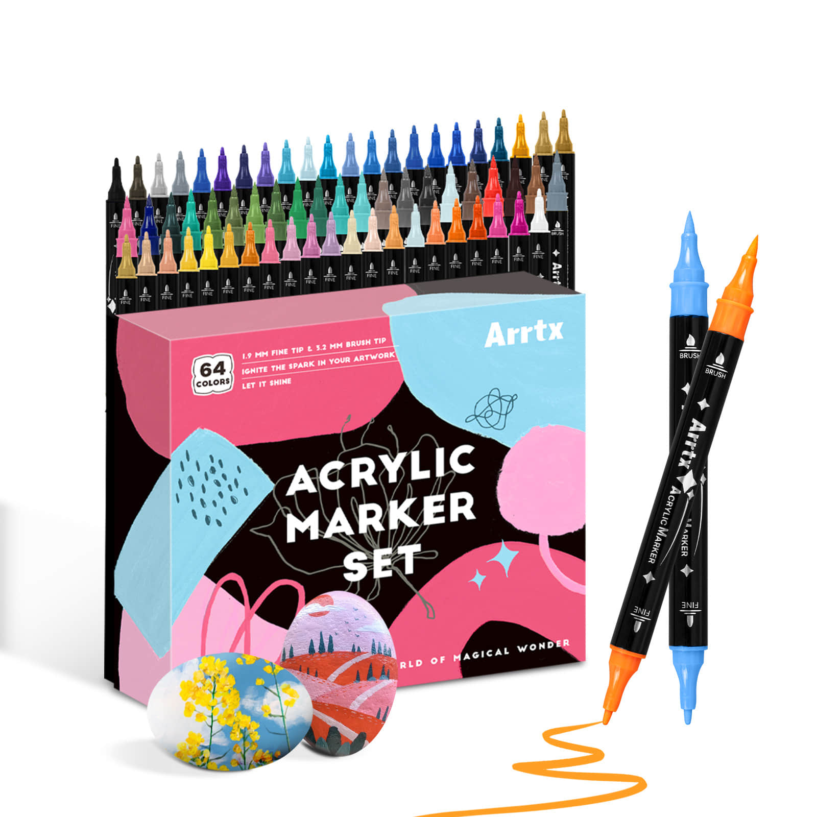 Copic Marker Classic - 64-цветные акриловые ручки Arrtx, кисть и